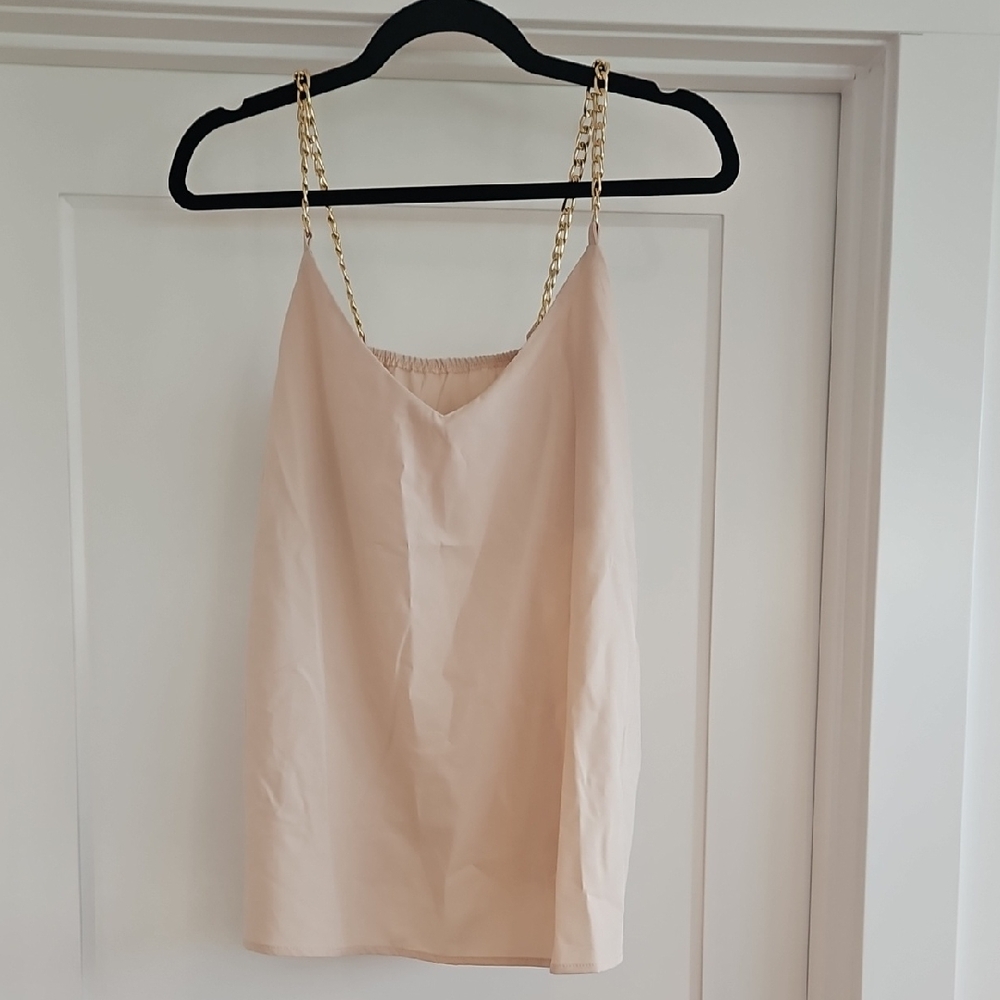 Chic Beige Cami with Gold Chain Straps